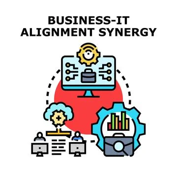 Business it alignment synergy concept developing strategy Stock Illustration