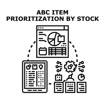 Business item prioritization analyzing stock level data Stock Illustration