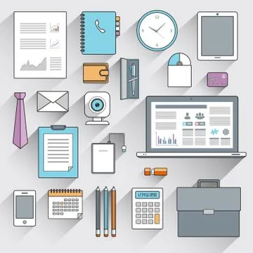 Business items set flat line Stock Illustration