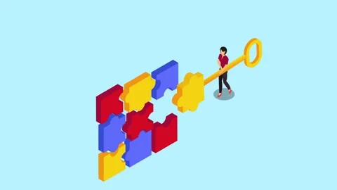 Business key, solution and success 3d animation cartoon in 4k Stock Footage 229794900