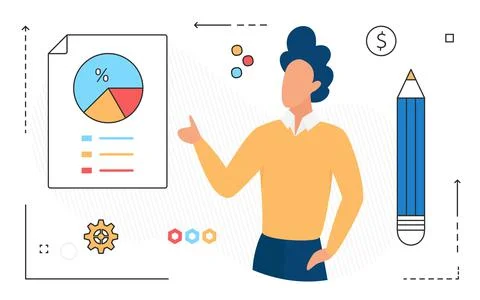 Business kpi digital technology, data report analysis process, businessman Illustrazione stock