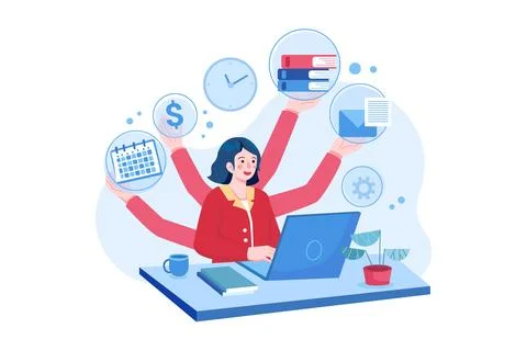 Business lady do multitasking Illustrazione stock