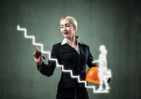 Business lady drawing success graph Stock Photos