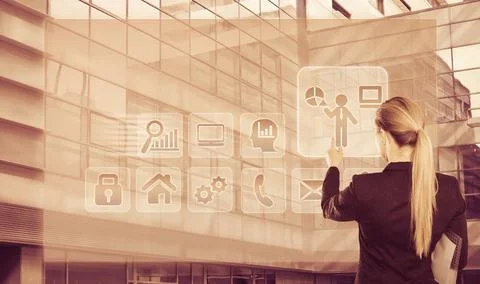 Business lady touching digital interface 스톡 사진
