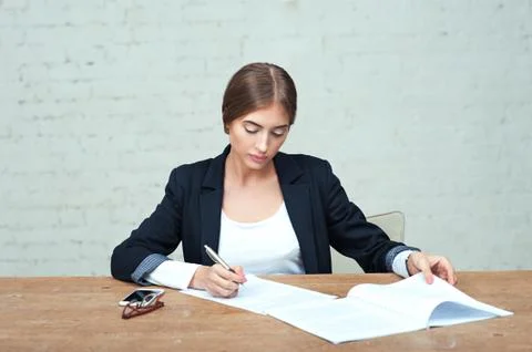 Business lady working with documents Stock Photos