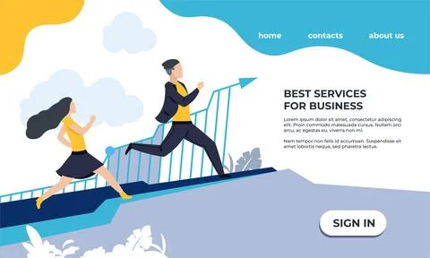 Business landing page. Website interface template. Running businessmen. Progress Illustrazione stock