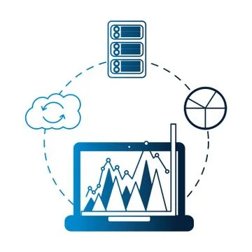 Business laptop chart report cloud computing database Stock Illustration