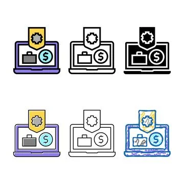 Business laptop protect process variations color icon vector Illustrazione stock