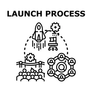 Business launch process developing new startup project Stock Illustration