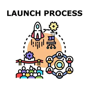 Business launch process developing new startup project Stock Illustration