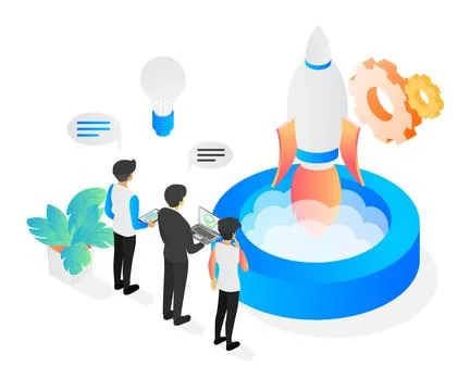 Business Launch Startup Rocket Launch Concept Growth and Success Illustration Illustrazione stock