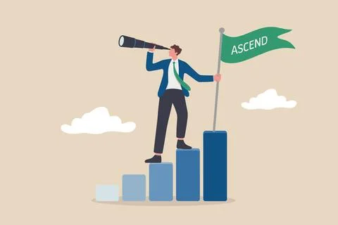 Business Leader Looking Ahead While Standing on Rising Bar Chart. Stock Illustration