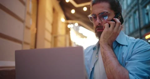 Business leader, manager of digital tech or social media marketing looking at Stock Footage 255309692