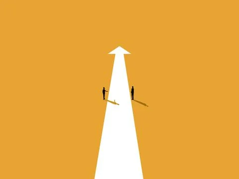 Business leaders explain the precise arrow path in a strategic direction Illustrazione stock