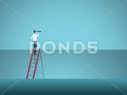 Business leadership, visionary, career vector concept. Businessman on corporate Stock Illustration