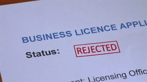 Business Licence Application Rejected Stamp Coming Down on Form Stock Footage 342034158