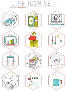 Business line icons set in flat design. Web elements linear style. Vector Stock Illustration