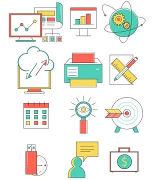 Business line icons set in flat design. Web elements linear style. Vector Stock Illustration
