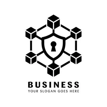 Business Logo Design with Encrypted Shield and Interconnected Data Cubes イラスト素材