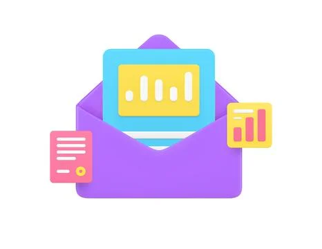 Business mail email analyzing report analytics statistics incoming message 3d Illustrazione stock