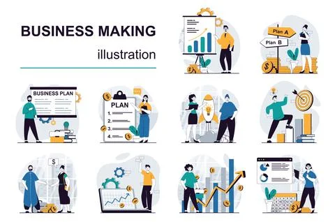 Business Making Flat Illustrations Stock Illustration