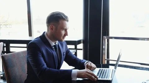 Business Male Using Computer Laptop Receiving Good News Cheerful Moment Office Stock Footage 75990298