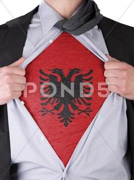 Business man with albanian flag t-shirt Stock Illustration