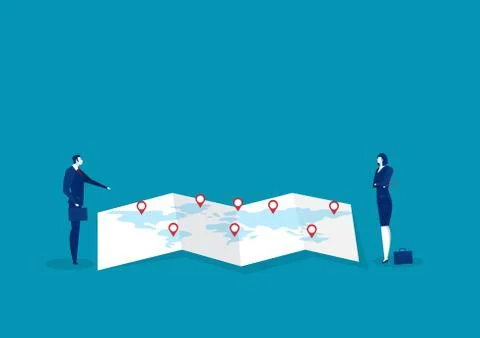 Business man analysis on paper map for palan Strategy business concept vector Stock Illustration