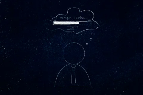 Business man and comic bubble with Memory Loading progress bar in his thought Stock Illustration