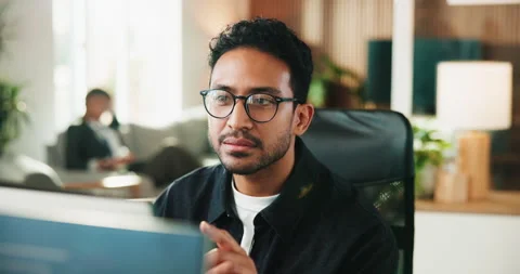 Business, man and programming with computer in office for research, fixing bug Stock Footage 330067179