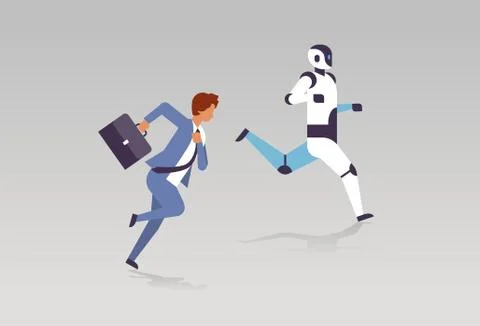 Business man and robot running artificial intelligence technology competition Stock Illustration