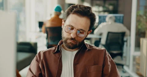 Business, man and stretching with computer in office for muscle relief, software Stock Footage 316160952