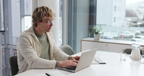 Business, man and typing on laptop in office for news report, editing Stock Footage 314163147