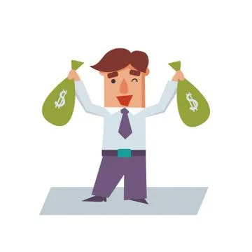 Business Man with Bags of Money Cartoon Character Vector Illustration Stock Illustration