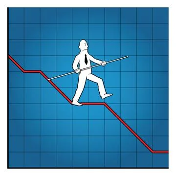 Business man balancing on declining graph Stock Illustration