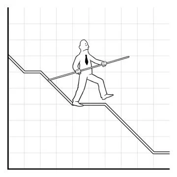 Business man balancing on declining graph Stock Illustration