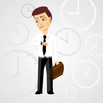 Business man with briefcase checking time Stock Illustration
