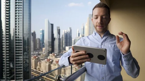 Business Man Browsing Web Online Using Mobile Device in City Office 스톡 동영상 103600262