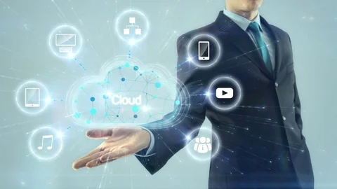 Business man businessman cloud computing network server concept hold design Stock Footage 75389812