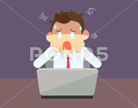 Business man cartoon face a problem about his business Stock Illustration