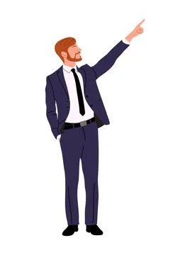 Business man character pointing up vector isolated Stock Illustration
