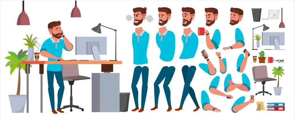 Business Man Character Vector. Working Male. Casual Clothes. Start Up, Office Stock-Illustration
