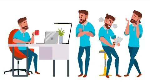 Business Man Character Vector. Working Male. Environment Process. Start Up. B Stock-Illustration