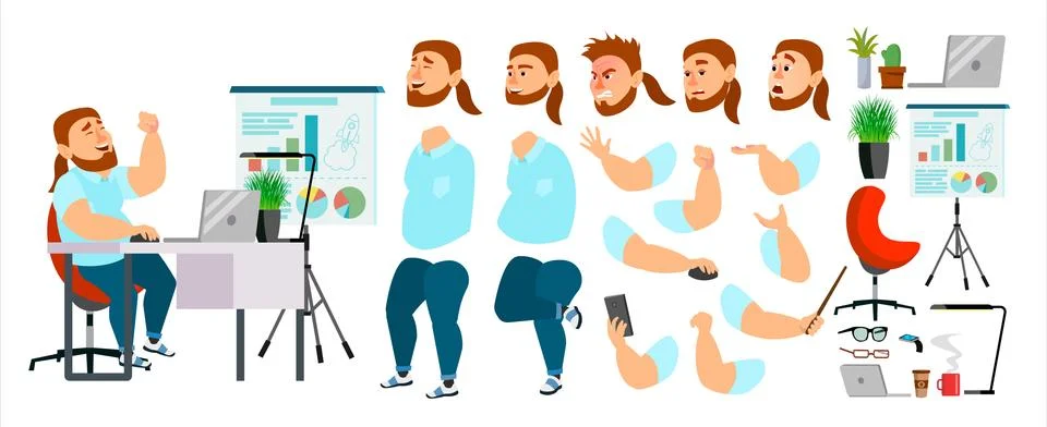 Business Man Character Vector. Working Male. Casual Clothes. Start Up. Office Stock Illustration