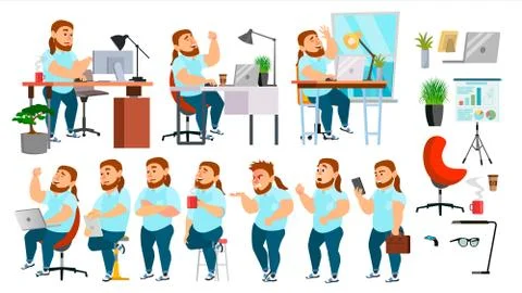 Business Man Character Vector. Working People Set. Office, Creative Studio. F Stock Illustration