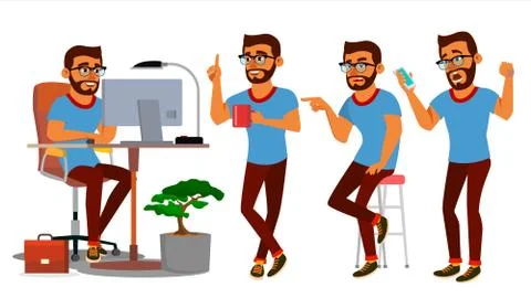 Business Man Character Vector. Working Hindu Male. IT Startup Business Company Illustrazione stock
