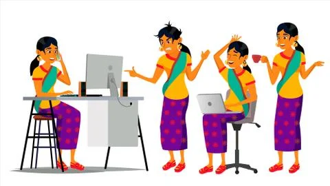 Business Man Character Vector. Working Hindu Man. Bearded. Environment Process Illustrazione stock