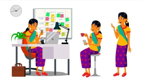 Business Man Character Vector. Working Hindu, Man. Team Room. Brainstorming Illustrazione stock