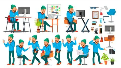 Business Man Character Vector. Working People Set. Office, Creative Studio Stock Illustration