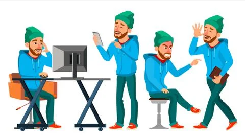 Business Man Character Vector. Working Male. Environment Process. Start Up Stock Illustration